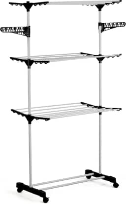 Varal De Chão 3 Andares Para Roupas Regulável Dobrável Retrátil com Rodinhas Premium