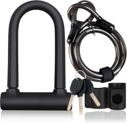 Cadeado para Bicicleta, Cadeado em U Antifurto Reforçado com Cabo de Aço de 120 cm – Arco de 17 mm com Chaves e Suporte Resistente para Bikes de Estrada, Mountain Bike, Elétricas e Dobráveis