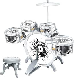 BATERIA INFANTIL ROCK N' ROLL COM BANQUINHO BAQUETA BH STORE (Branca)