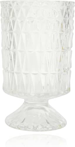 Vaso cilíndrico de vidro transparente e suporte de vela de furacão de vidro - Suporte de vela com padrão de diamante, vaso de flores para casamento, decoração de casa, presente de