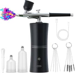 Aerografo com Compressor, Kit de Pincel de Ar Portátil Recarregável sem Fio Profissional para Unhas, Maquiagem, Barbeiro, Decoração de Bolos e Pintura, aerógrafo