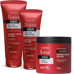 Eudora Kit Siàge Men: Condicionador Cachos e Crespos 200ml + Shampoo Cachos e Crespos 250ml + Creme para Pentear Cacheados 450g