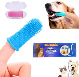 Escova de Dente para Pet Dedeira + Gel Dental Kit Higiene Bucal Cachorro Pasta de Dente Pet