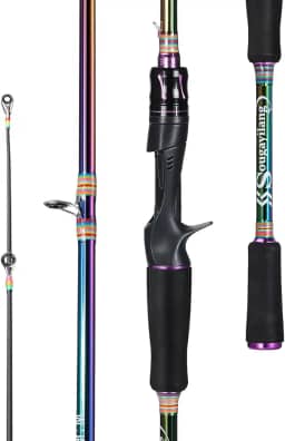 Vara de pesca de duas seções Sougayilang, anéis-guia de vara coloridos, peso leve para robalo, peixe-gato e outros peixes pequenos