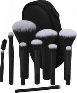 Kit 10 Pincéis de Maquiagem Profissional com Estojo, Cerdas Sintéticas Macias para Base, Pó, Blush e Sombra, Completo para Iniciantes, Portátil para Viagem e Presente (Preto)