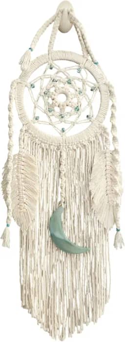 Filtro dos Sonhos em Macramê, Artesanal com Lua em pedra e Cristais, Decoração Boho (verde)