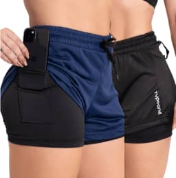 Kit 2 Shorts 2 em 1 Duplo Feminino Fitness com Bolso oculto para celular para Academia caminhada treino