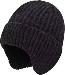 Gorro de malha térmica com abas de orelha para homens – Chapéu de inverno grosso à prova de vento para clima frio, boné forrado com lã quente para atividades ao ar livre, preto