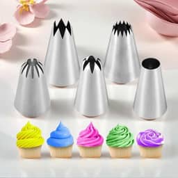 Conjunto de 5 pontas de confeitar grandes, kit de tubulação de cobertura de aço inoxidável, 5 peças de dicas de decoração de bolos de pastelaria, ferramentas de cozimento para biscoitos, kit de