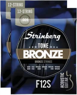 Kit 2 Jogos de Cordas Encordoamento Strinberg Violão Aço 12 Cordas F12S