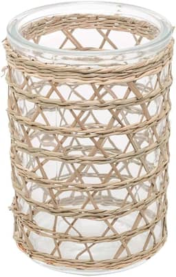Vaso Decorativo Em Vidro Com Fibra Natural Para Plantas Flores Velas