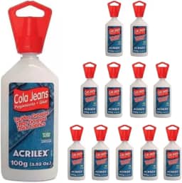 Cola Jeans 20g 17920 Kit com 12 Unidades | Alta Fixação para Jeans e Tecidos Grossos | Cola Atóxica Resistente à Água para Reparos e Customizações