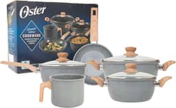 OSTER JOGO DE PANELAS E LEITEIRA MARBLE EDITION DARK GREY – 5 PEÇAS COM REVESTIMENTO CERÂMICO ANTIADERENTE, ALÇAS EM SILICONE ANTITÉRMICO E BASE COMPATÍVEL COM INDUÇÃO