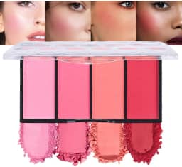 Paleta de maquiagem Quads Blush, paleta de blushes em pó prensado fosco, paleta de tinta labial e facial para mulheres, rosa claro e rosa choque, pêssego e vermelho escuro, cores platillo de