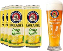 Kit 6 Cervejas Paulaner Lemon Radler Mix Alemã Lata 500ml + Copo Prost