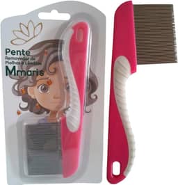 Pente Fino de Ferro Aço Inox Removedor de Piolhos e Lêndeas Cor Rosa Chiclete Extrator De Piolho M Mari'S