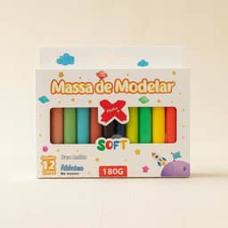 Massinha de Modelar Soft, 12 Cores Sortidas, Base de Amido, Atóxica, 180g, Textura Macia, para Crianças a Partir de 3 Anos