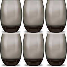 Jogo Copos Aruba Vidro Fumê Multiuso Luxo 465ml Cinza 6 Copos Refrigerante Suco