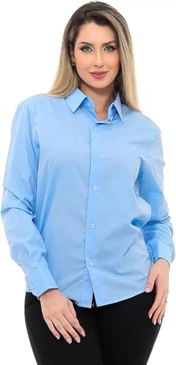Camisa Social Feminina Premium Tipo Linho Executiva Estruturada Manga Longa
