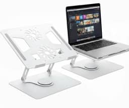Suporte para Notebook de Alumínio Ajustável com Base Giratória 360° – Suporte Ergonômico para Laptop, MacBook e Tablet, Ideal para Home Office, Apresentações e Produtividade