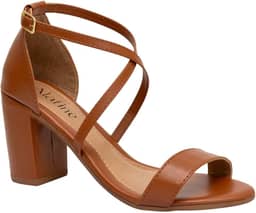 Sandália Feminina Salto Bloco Grosso Moda Casual Básico Brilho Confortável