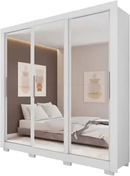 Guarda Roupas Casal 3 Portas de Correr com Espelho 4 Gavetas Giovanna Branco Caemmun