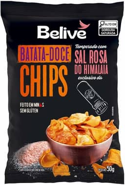 Chips de Batata-Doce Sem Glúten Belive temperados com Sal Rosa do Himalaia 50g