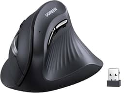 UGREEN Mouse vertical sem fio (Bluetooth 5.0 + 2.4G) Mouse ergonômico com 5 botões, 1000/16000/2000/4000 DPI, prevenção de braço do mouse, mouse vertical compatível com PC/laptop/tablet, preto