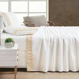 RAVATEX Casa, Jogo de Lençol Algodão Egípcio 400 Fios Queen Supreme 04 Peças Off White