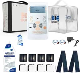Neurodyn Portátil Ibramed – Aparelho de Eletroestimulação TENS e FES – 2 Canais Bivolt + Kit com Gel, Eletrodos, Faixa Elástica e Maleta de Transporte
