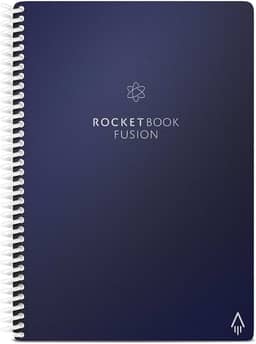 Rocketbook Caderno reutilizável Fusion Smart – calendário, listas de tarefas e páginas de modelo de notas com 1 caneta Pilot Frixion e 1 pano de microfibra incluído – capa azul meia-noite