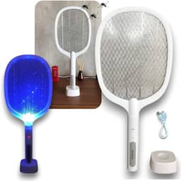 Raquete Elétrica Recarregável Mata Insetos Bivolt 110/220v Mata Pernilongos, Dengue Mosquito em geral com Armadilha De Led Ultra Violeta