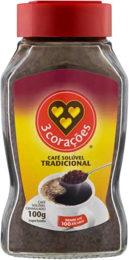 3 Corações Café Solúvel Tradicional, Vidro 100G