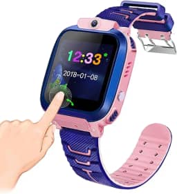 JMEDIC - Relógios Inteligentes para Crianças - Smartwatch com Câmera e Chamada Resistente à Água | Relógio Rastreador GPS com Botão Alarme HD e Tela Sensível ao Toque - Lanterna - Rosa