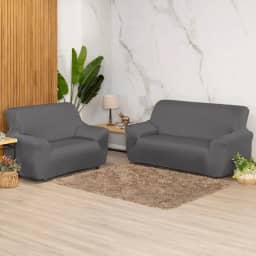 Kit Capas De Sofá Lisa 2 E 3 Lugares De Malha Costura Reforçada (Cinza)