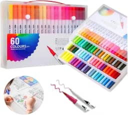 Canetas Brush Pen e Ponta Fina 2 em 1 Kit Profissional para Lettering Caligrafia e Desenho Canetinhas Coloridas Dual Tip para Artistas Estudantes e Adultos (60 cores)