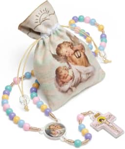 Terço Infantil Anjo da Guarda Colorido com Saquinho