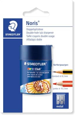 Apontador Duplo com Depósito, Staedtler, Noris, 512 002BKD03, Azul, Dois Furos 8.2mm 10.2mm