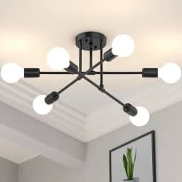 Lustre Pendente Moderno para 6 Lâmpadas E27 – Hastes Longas de Ferro – Design Minimalista para Sala de Estar, Ambientes Criativos e Comerciais – Não Acompanha Lâmpadas (Preto)