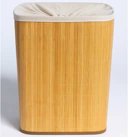 Cesto de Bambu Roupa Suja em Bambu Natural com Forro Fixo 50L Cesto Organizador Multiuso Ecológico e Dobrável para Lavanderia Área de Serviço Quarto e Banheiro Moderno Premium