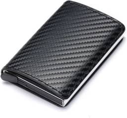 Carteira masculina com bloqueio de RFID, carteira de couro sintético de fibra de carbono com 8 compartimentos para cartão de crédito, linha moderna, fina, duas dobras para dinheiro