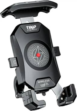 Suporte Celular Moto Turbo Carregamento USB C 18W e Indução 15W Wireless Universal Com Adaptador Retrovistor 360º Guidão Reforçado GPS Resistente Água IP66 Estável Celular Grande Largo Gps para Moto