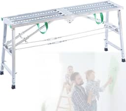 Equipamento de andaime, escadas de andaime dobráveis ajustáveis portáteis, torre de andaimes com tapete antiderrapante, plataforma de trabalho para pintura, aquário (orifício antideslizante de corda dupla de suporte duplo)