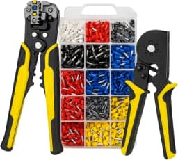 Kit Alicate de Crimpar Terminal + Alicate Descascador Decapador de Fio e Cabos 3 em 1 + Estojo Maleta de 1250 Terminal Tubular ilhós - Conjunto para Reparo Eletrico - Linha Profissional Premium