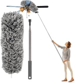 Espanador Extensível com Cabo de Aço Inox, 2,80 Metros, Microfibra, Haste Flexível e Retrátil para Limpeza de Tetos e Áreas Altas - Premium