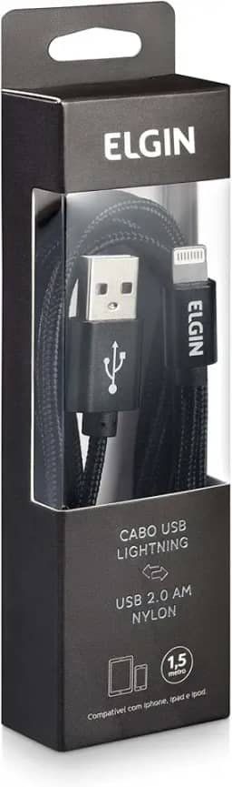 Cabo Lightning Nylon Elgin Dispositivos Apple 1,5 Metros Preto