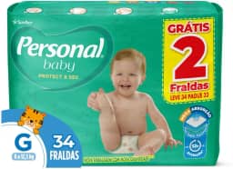 Fralda Infantil Personal Baby Protect e Sec G Mega 9x34pads Leve 34 pague 32 Unidades