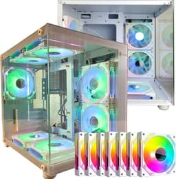 Kit Gabinete Gamer Aquário Branco GB1797 Vidro Temperado Frontal Lateral Micro ATX + 07 fans RGB Gerenciáveis FC1397
