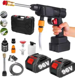 Lavadora Portátil de Alta Pressão 96V - 2 Baterias Recarregáveis + Maleta Kit Completo de Acessórios para Todo o Brasil Ideal para Limpeza de Carros Calçadas e Mais