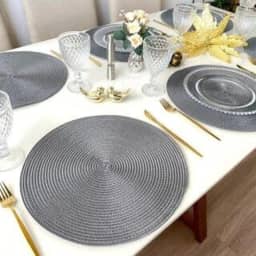 Kit 6 Peças Jogo Americano Redondo - Sousplat Redondo para Mesa Posta - Jogo Americano Elegante para Jantar, Almoço e Café - UpShop (Cinza Escuro)